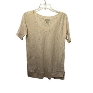 Lucky Brand Women’s Open Knit Pointelle Short Sleeve Top Ivory Size Small